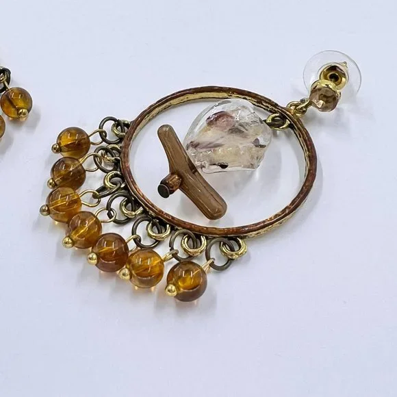 NWT - Charming Charlie - BOHO Vibes Brown & Amber Beaded Chandelier Earrings - Picture 7 of 7